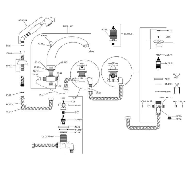 Huber Croisette 4-huls badekarsarmatur Termostatisk Krom CST7601021