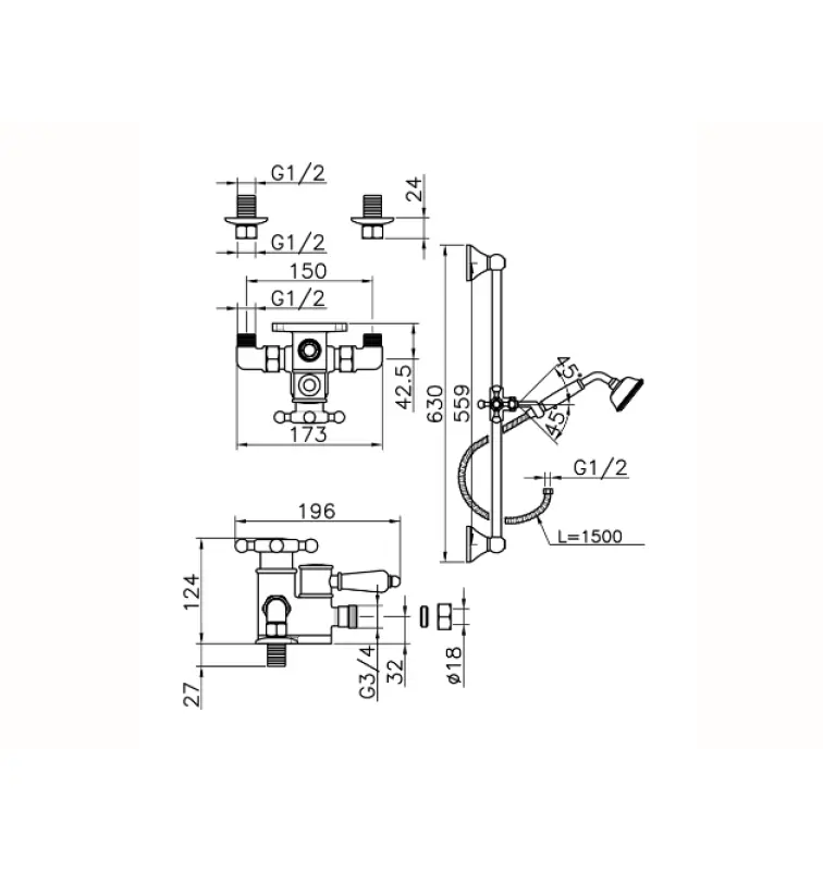 Huber Victorian Termostatisk Brusesæt Rustfrit Stål 190R.VT01H.AC