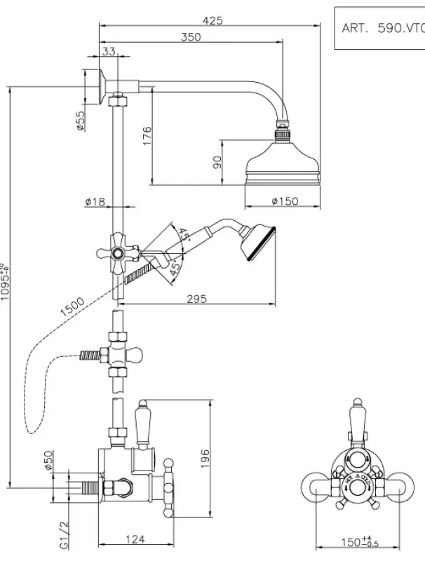 Huber Victoriansk Termostatisk Brusesæt 15 cm Krom 5698