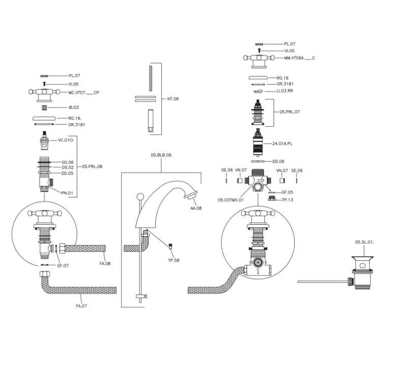 Huber Victorian 3-huls Termostatisk Håndvaskarmatur Krom VTT71010