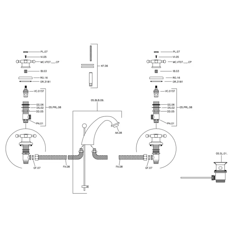 Huber Victorian 3-huls håndvaskbatteri Krom VT00101021