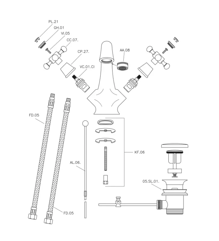 Huber Victorian klassisk Vaskeblandingsbatteri Krom VT00051021