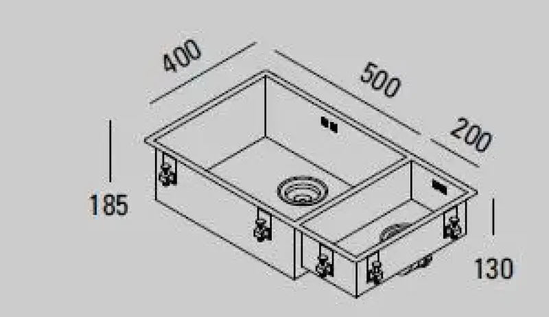 ABK Bingara stor anderthalv 1,5 rustfrit stål vask 50x40+20x40 cm Planlimning undermontering og overmontering BIN5020FVI