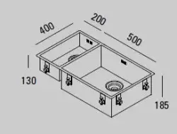 ABK Bingara stor halvanden 1,5 rustfrit stål vask 20x40+50x40 cm Flush-mount undermount og overmount BIN2050FVI