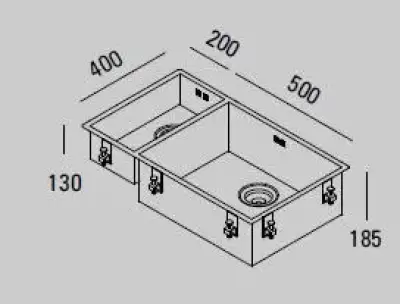 ABK Bingara stor halvanden 1,5 rustfrit stål vask 20x40+50x40 cm Flush-mount undermount og overmount BIN2050FVI