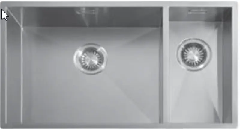 ABK Baronga stor halvanden 1,5 rustfrit stål vask 50x40+20x40 cm Planlimning undermontering og overmontering BAR5020FVI