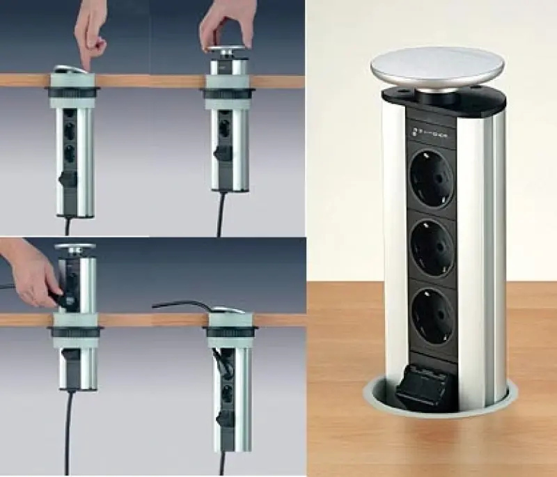 EVOline Port 3 Indbyggelig stikkontakt med jordforbindelse sølvlåg