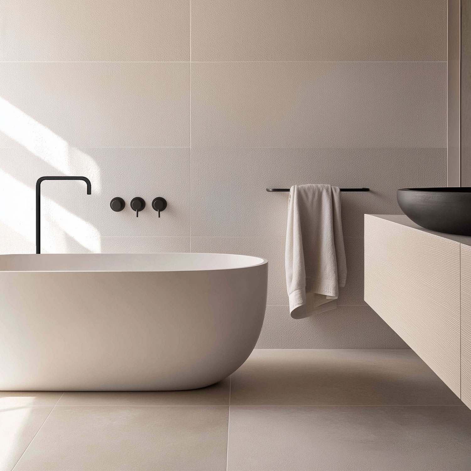 Mere end bare krom: Mattsorte og bronzefarvede armaturer til et markant badeværelse